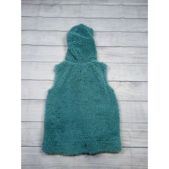 9/10 Mini Boden Teal Hooded Furry Vest - Picture 4 of 7
